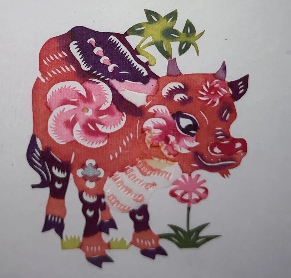 Chinese Paper Cutouts Boy and Cows
