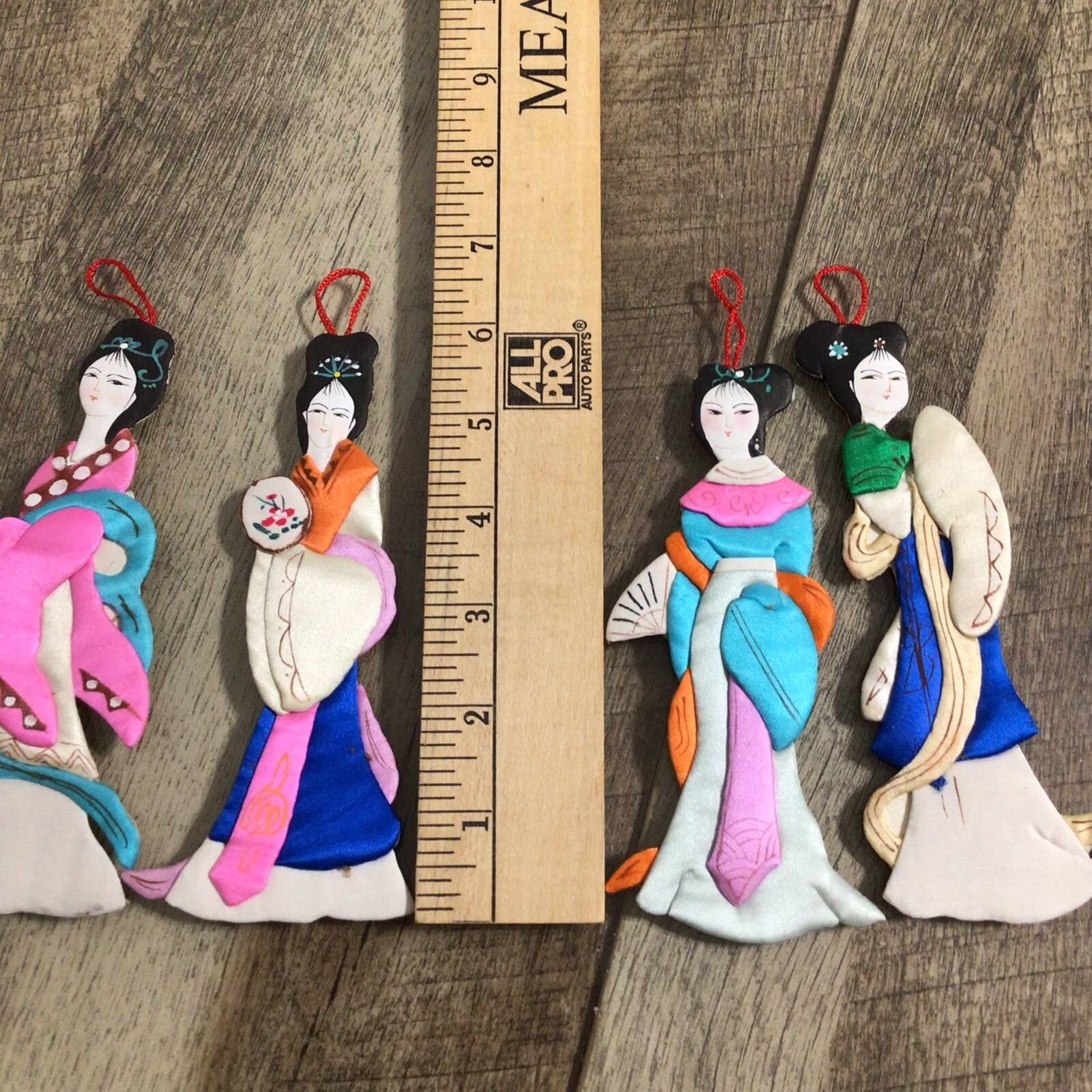 Lillian Vernon Silk Chinese Ladies Ornaments Asian Oriental Set of 4 Vintage