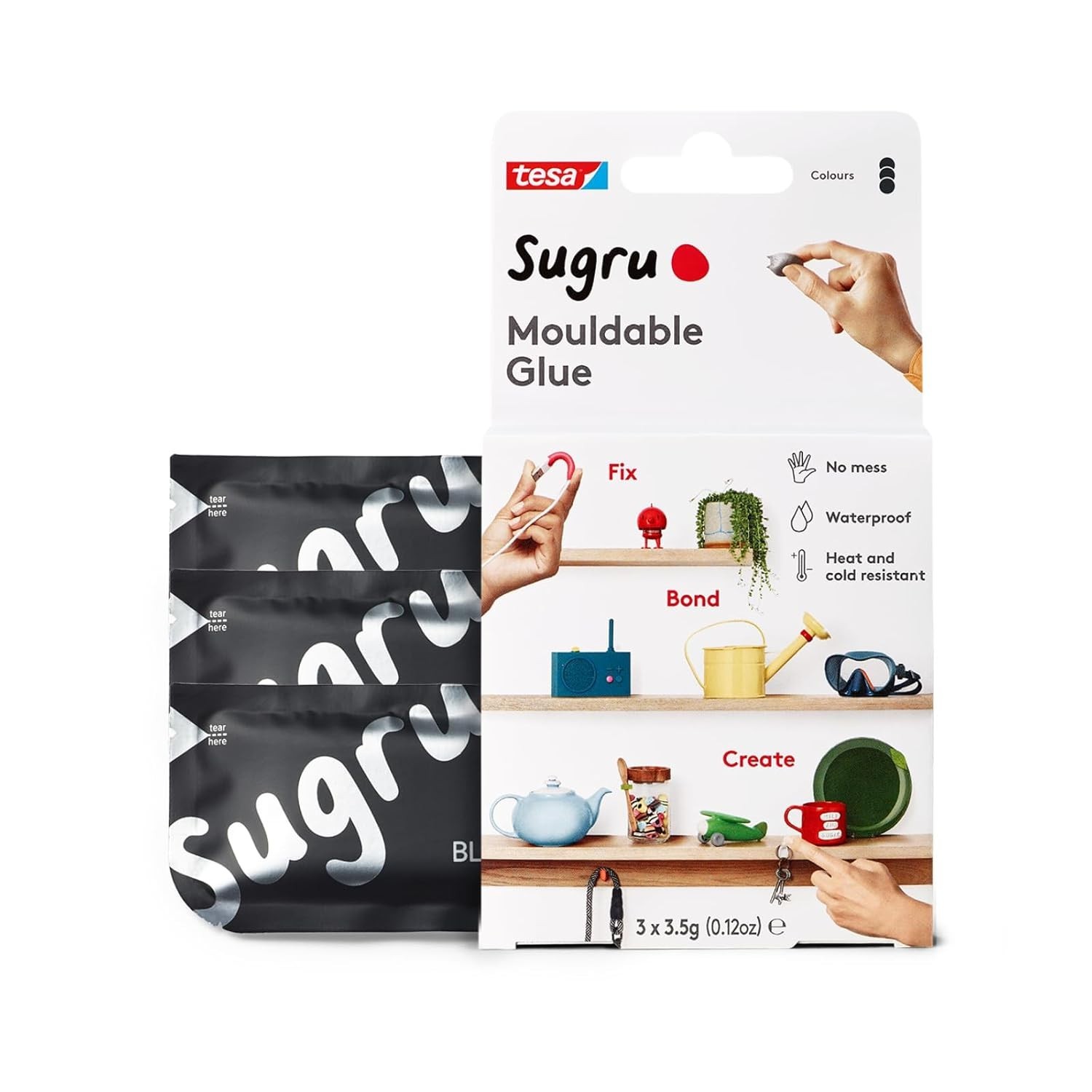 Sugru Moldable Glue by Tesa 3 Pack Black Multi Purpose Repair Adhesive