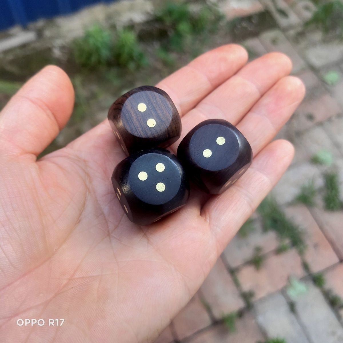 Vintage Ebony Purple Sandalwood Dice Set 3pcs 2.2cm Brass Inlaid Solid Wood