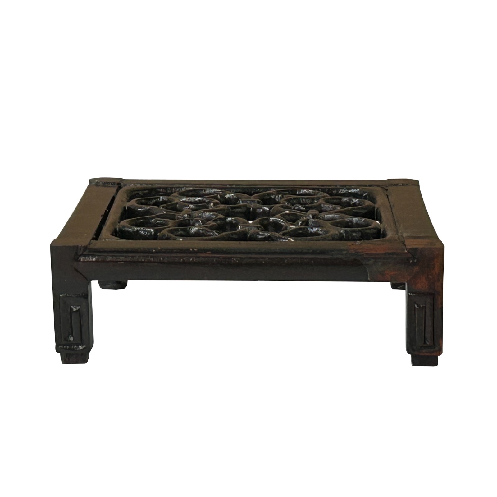 4.5″ Dark Brown Floral Open Pattern Square Wood Stand Riser ws4234