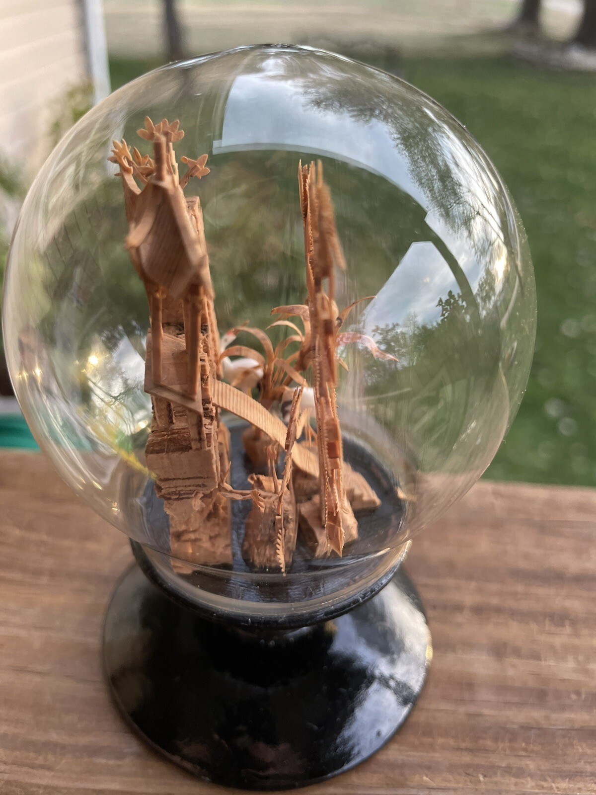 Vintage Round Chinese Cork Diorama Globe-plastic-Wood Base