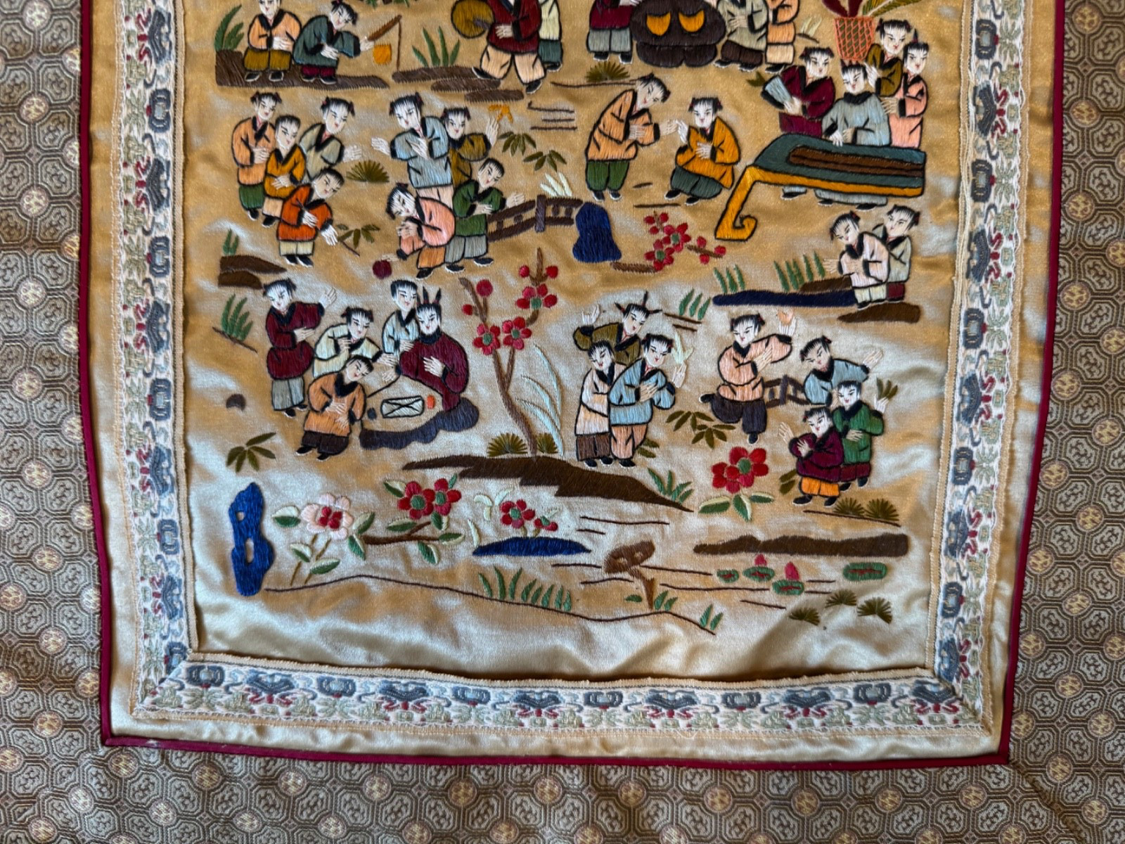 Vintage Chinese Silk Embroidered Textile 100 Children Design