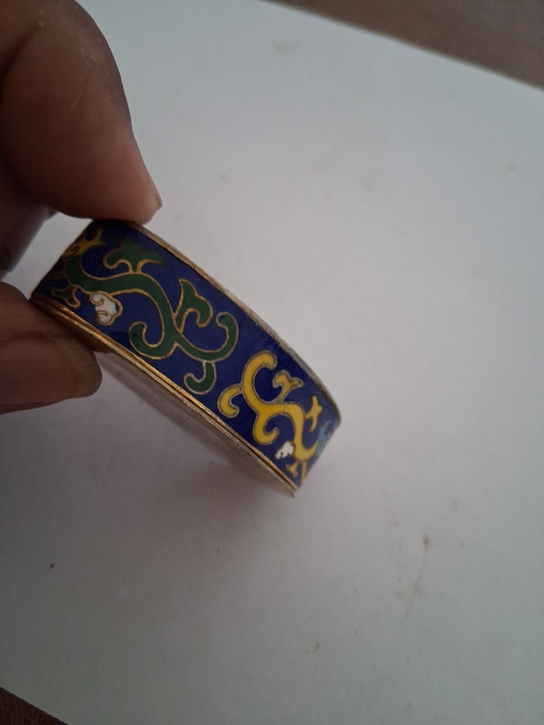 (B3) Cloisonné brass metal trinket decorative box – 2.5″ long Asian design