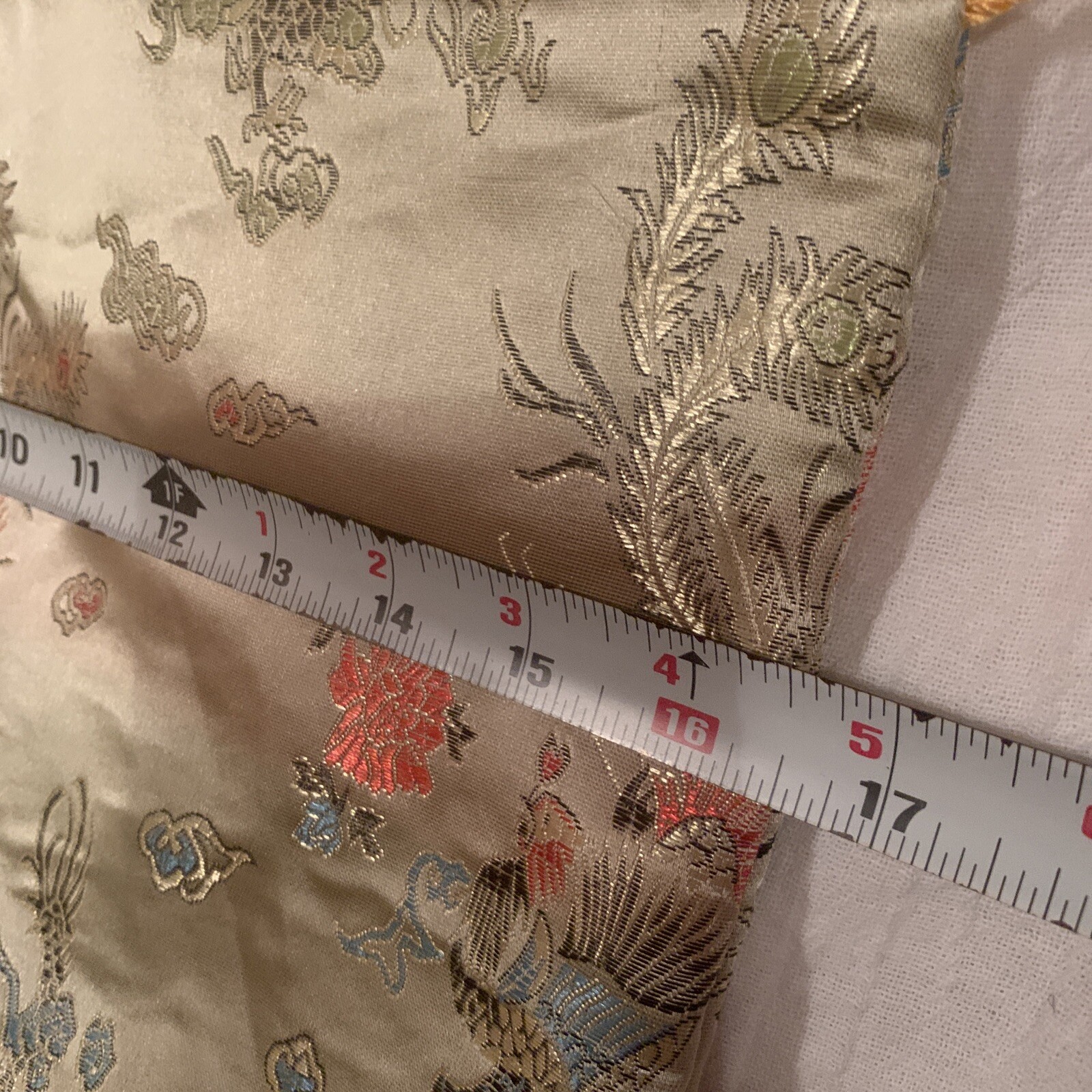 Vtg Chartruese+Satin Jacquard Brocade Oriental Pillow Cover~ Dragon~16.5”