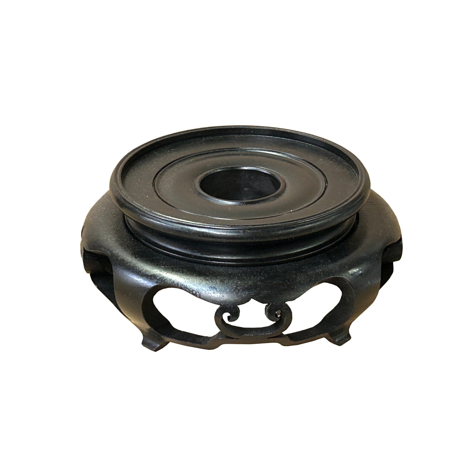 6″ Chinese Black Wood Round Legs Table Top Stand Display Easel Riser st1205