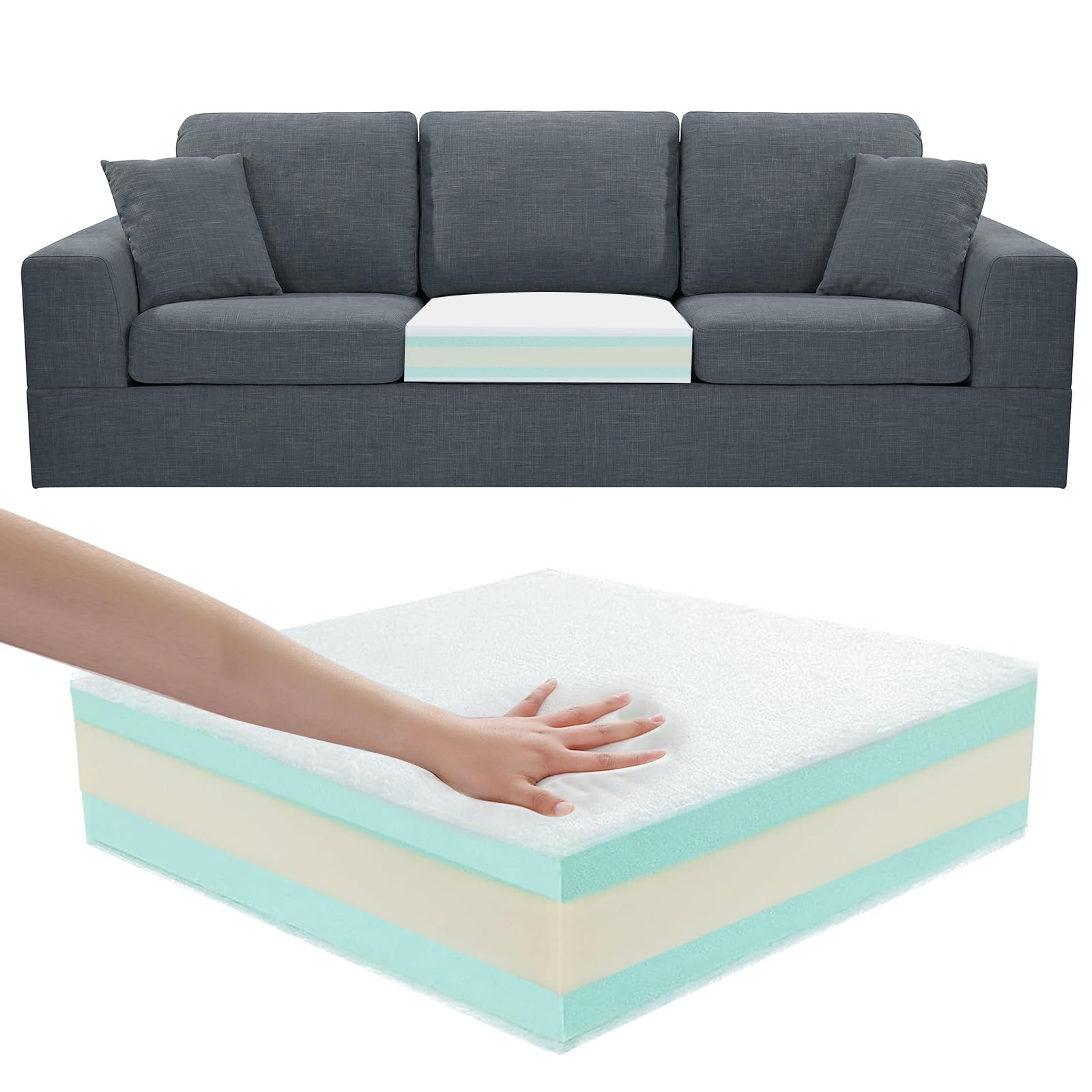 FOUXTEL Extra Thickness 5 Layer Couch Cushion Replacement, 24″x24″x6″ Sofa Cu…