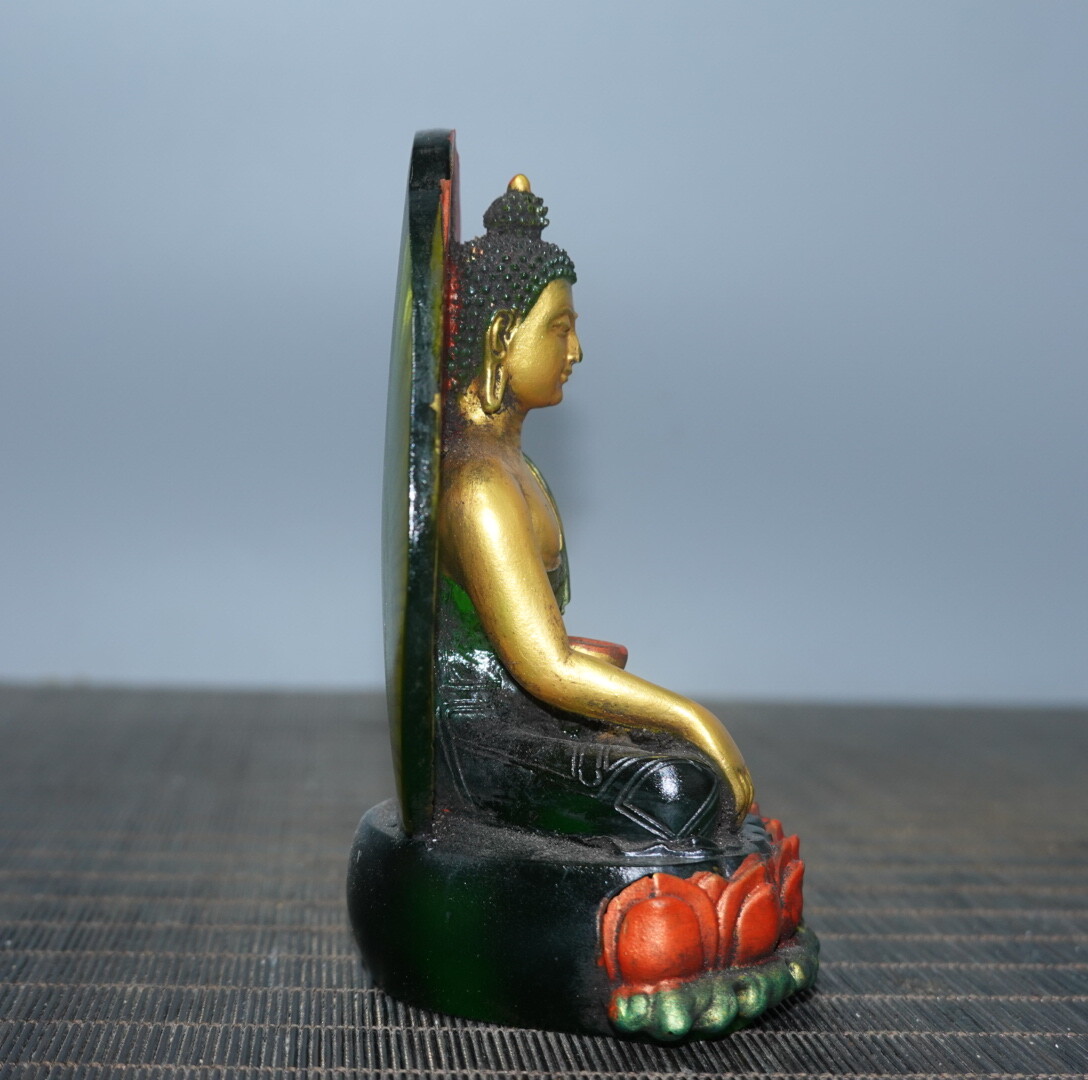 5″ Collect China Coloured Glaze Paintings Gilding Medicine Backlit Buddha Statue
