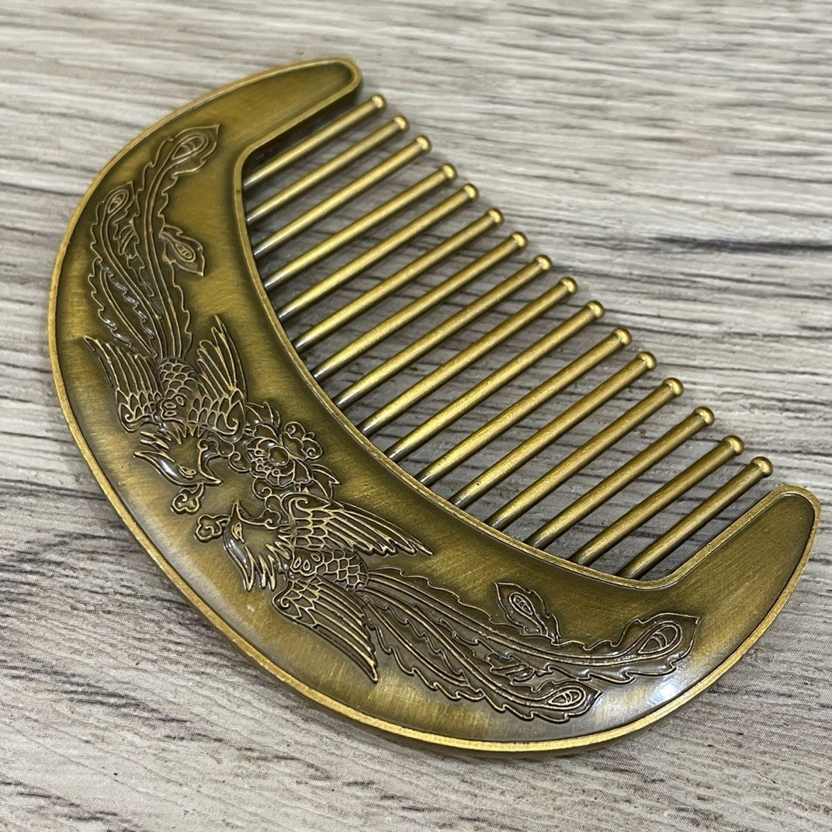 Vintage Alloy Hair Comb Thick Anti Static Peony Phoenix Wedding Grooming Tool