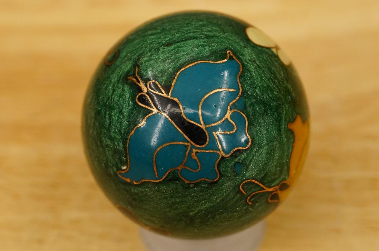 Chinese Cloisonne Brass Enamel Sphere Butterfly Jingle Exercise Ball 1.75″ Tall