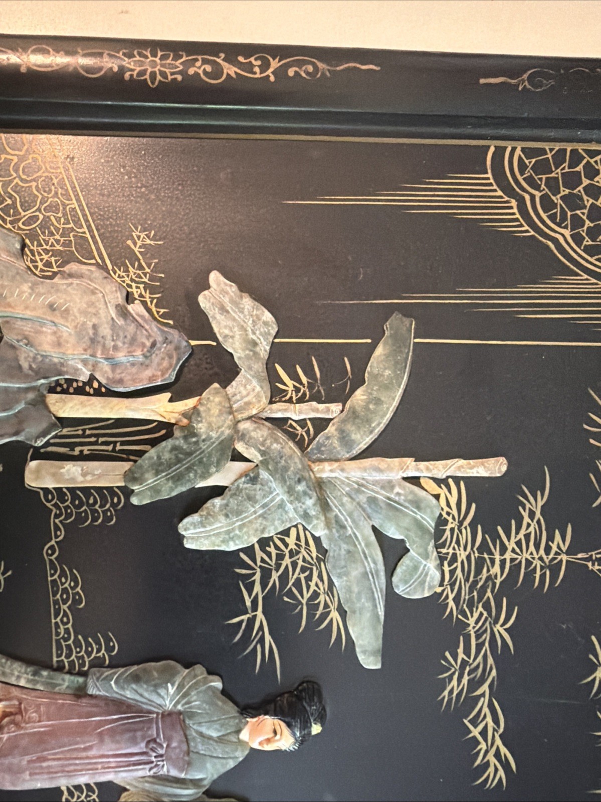 Asian Oriental Lacquer Mother of Pearl Wall Art Panel