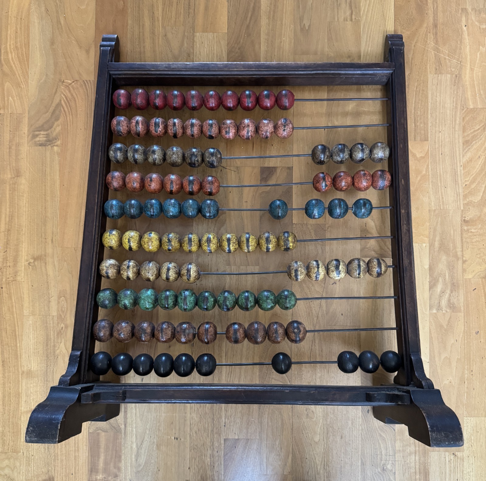 WOODEN ABACUS COUNTING TOOL FREE STANDING MULTICOLOR WOOD BEADS EDUCATIONAL