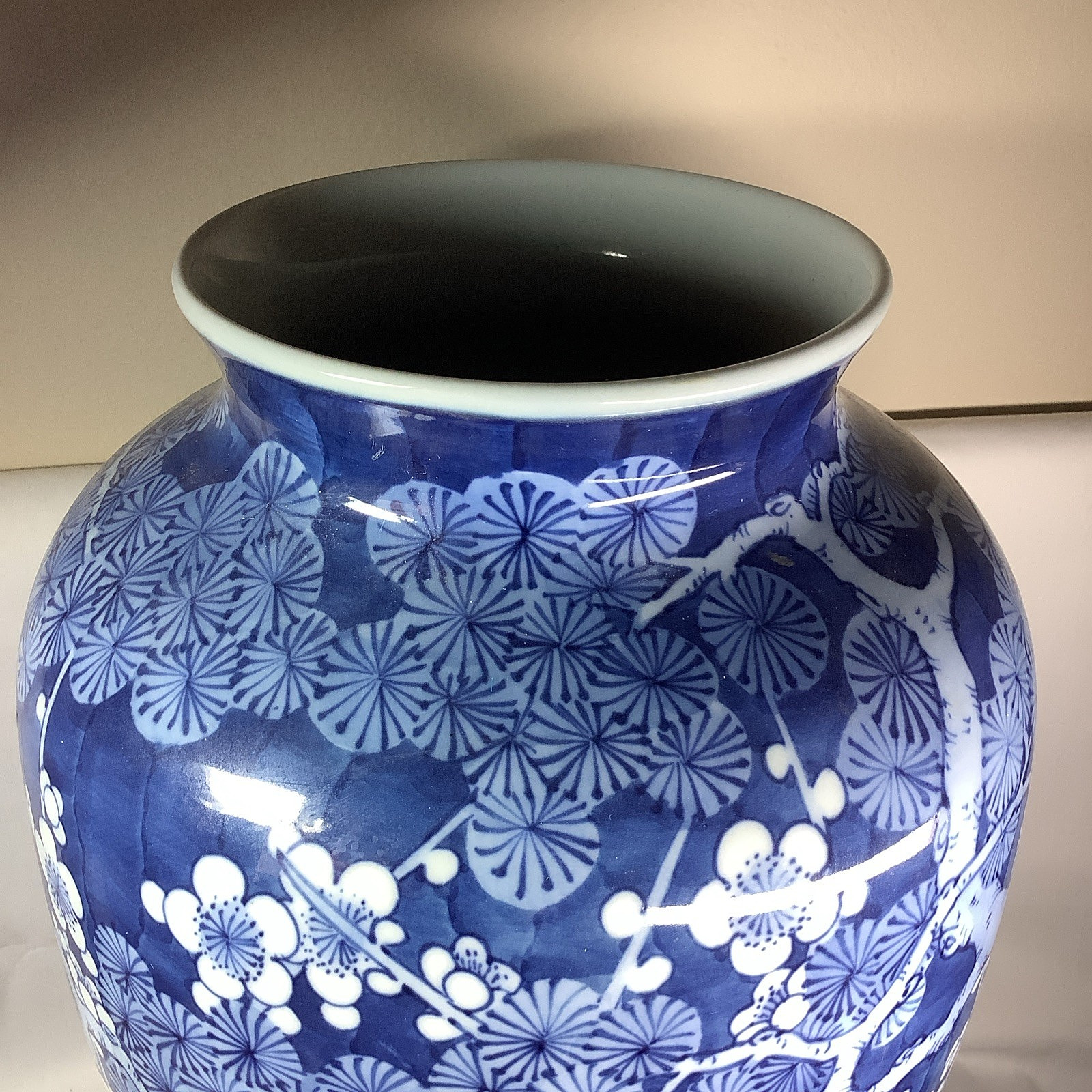 Huge Antique Chinese Prunus Vase THREE FRIENDS OF WINTER Blue/White Plum Bamboo