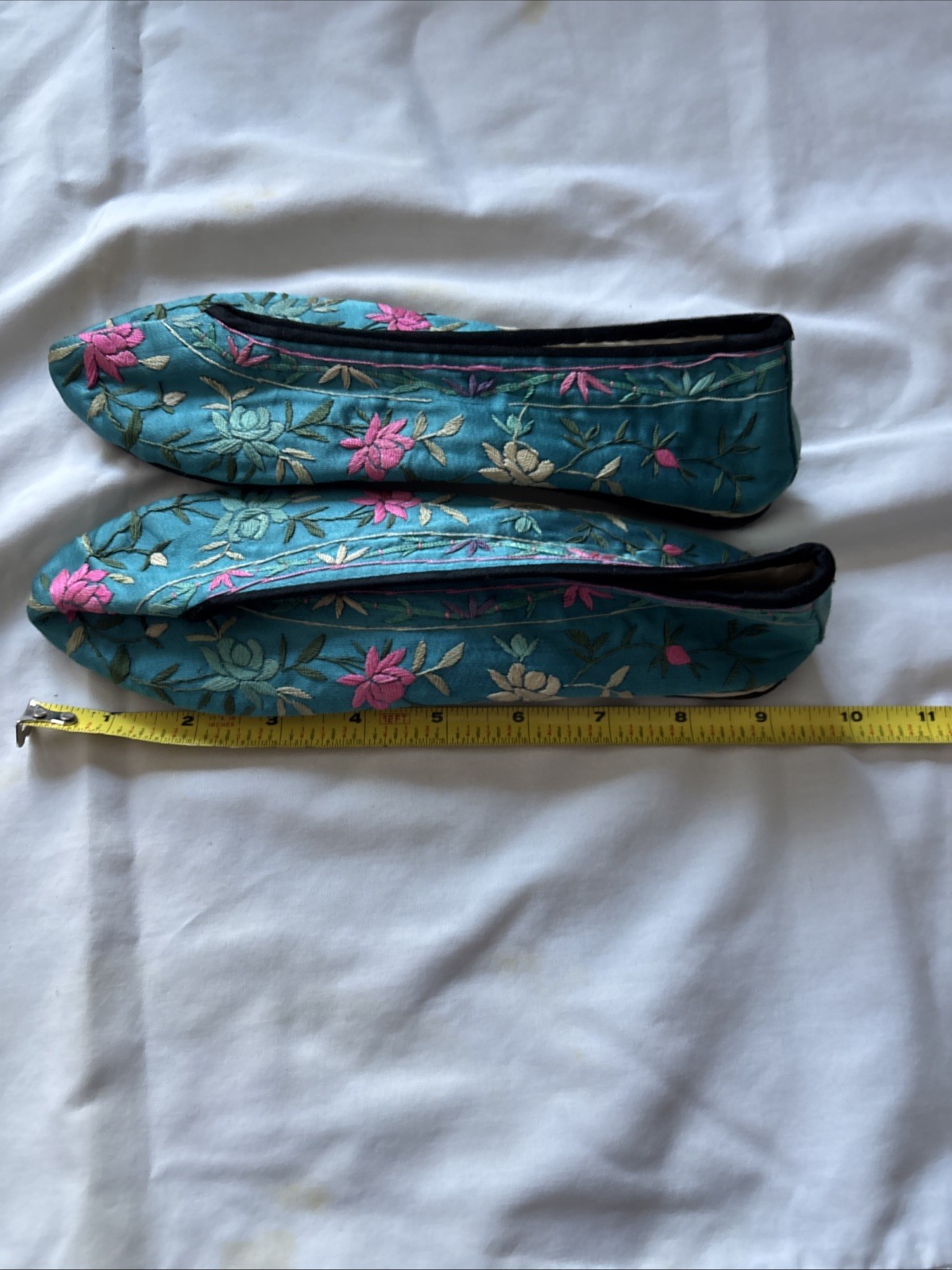 Antique Asian Silk Embroidered Shoes Small Size, Narrow. Very Colorful