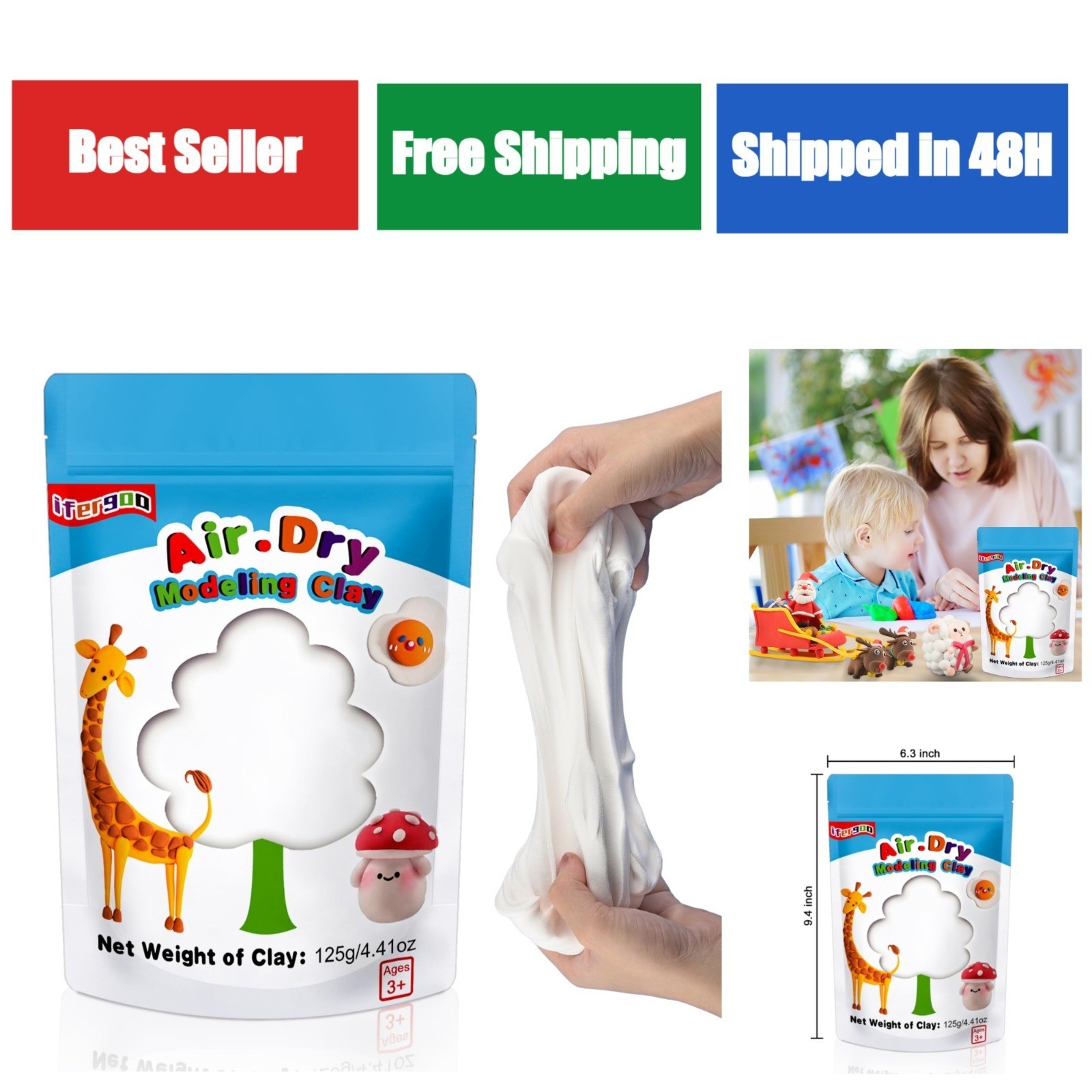 ifergoo 125g Foam Magic Modeling Clay – Air Dry, Non-Toxic, White