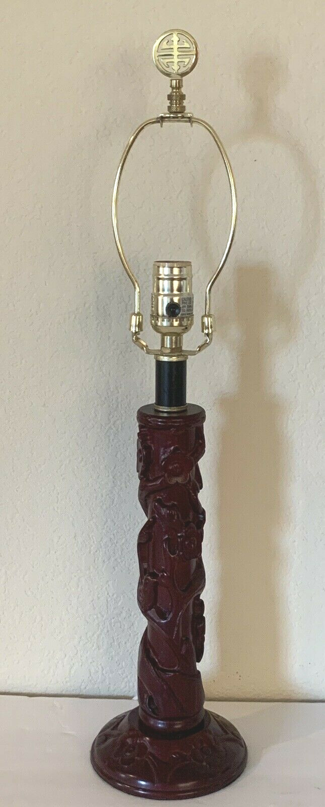 Vtg Yi Lin Arts And Treasures Of China Carved Bird And Flowers Table Lamp