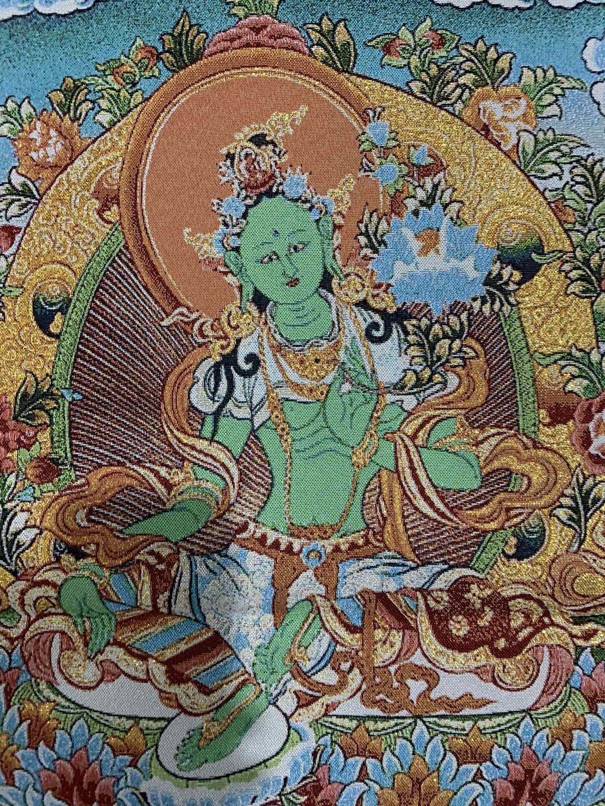 36″Tibet Tibetan Cloth Silk Buddhism Green Tara Guanyin Tangka Thangka Mural 21