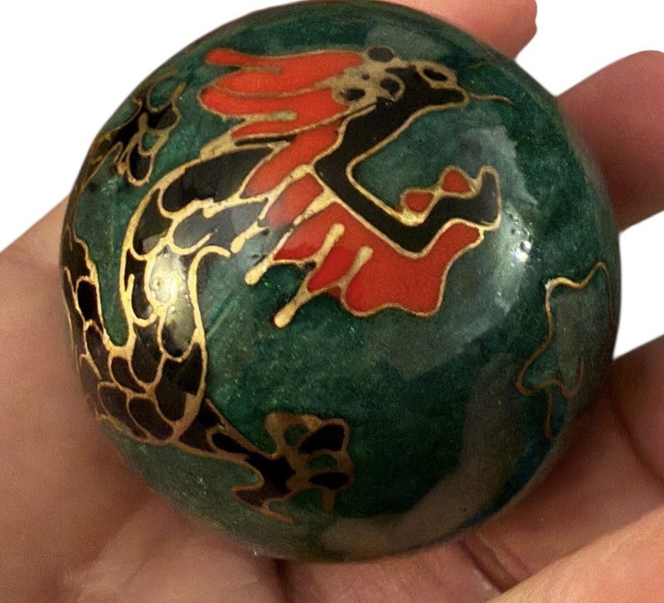 Vintage Chinese Baoding Singing Health Balls Case Hand Exercise Therapy Dragon
