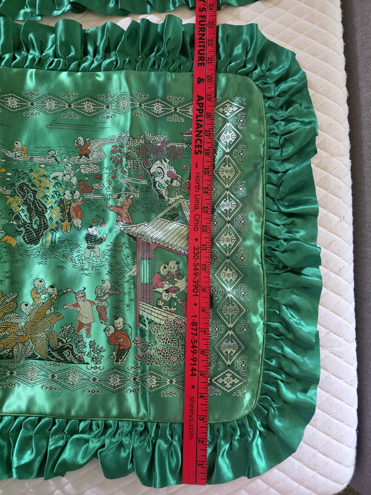 pair of Vintage Asian Silk Oriental Brocade pillow covers Children Playing