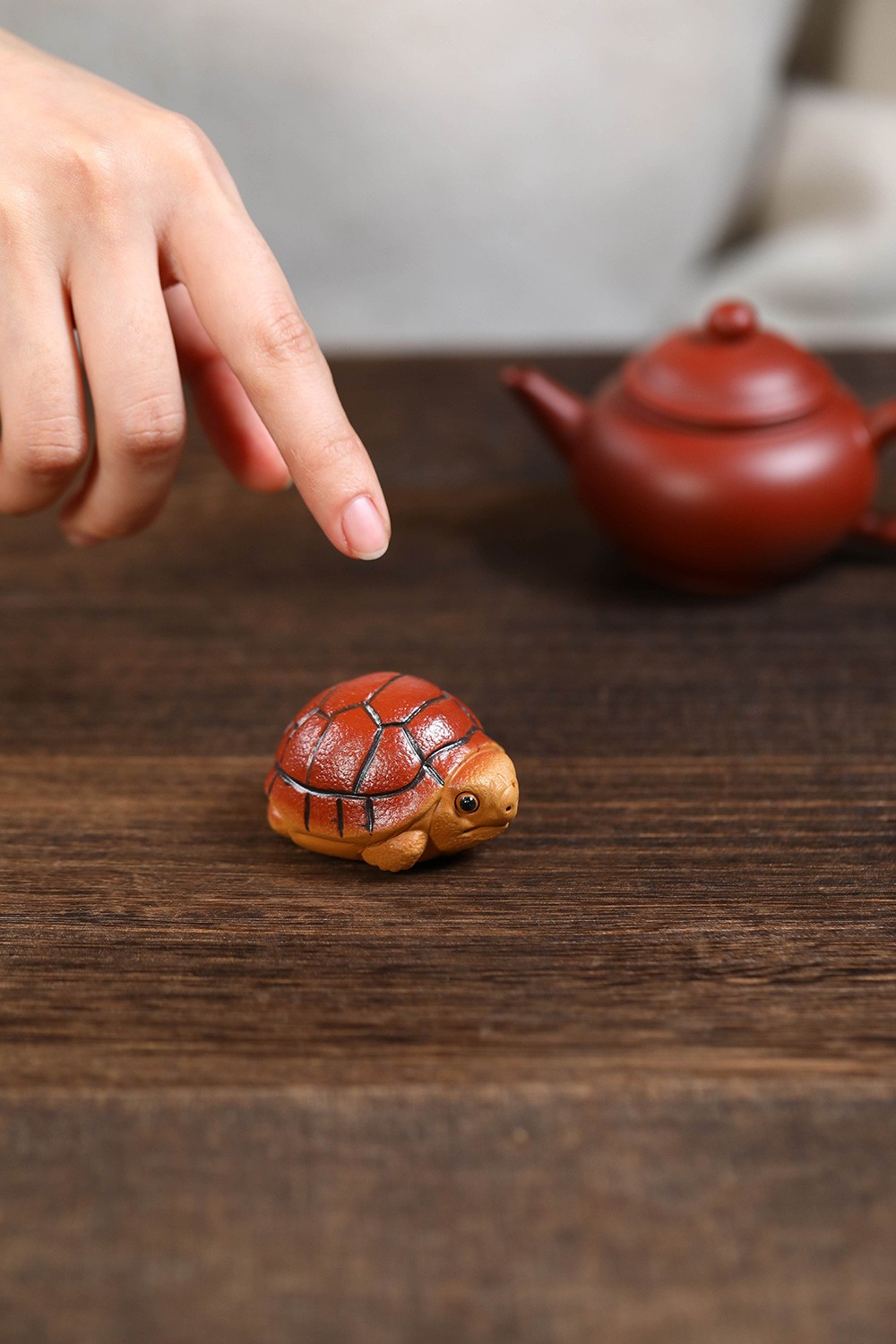 2″ China Yixing Zisha Jiangpo Clay Mini Red Shell Longevity Turtle Tea Pet
