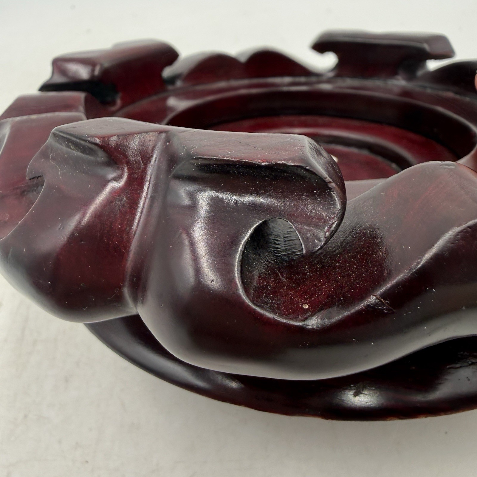 Round Pedestal Display Vase Stand Rosewood Chinese Carving Stable Wooden 4.75”