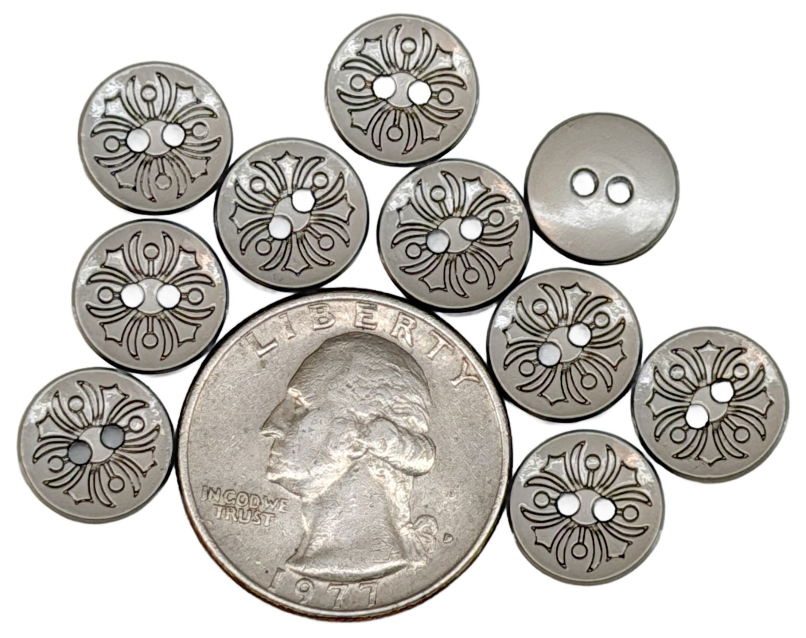 10PC Matte Silver Floral Metal Button 2-Hole Flat Back Sewing Craft Buttons 11mm