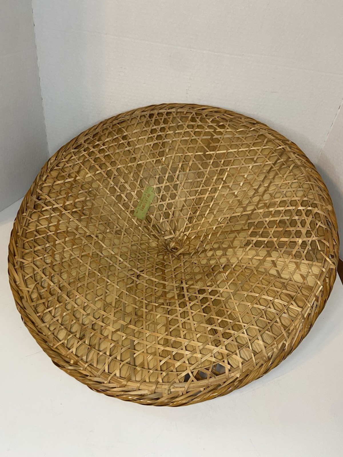 Vtg Asian Chinese Coolie Conical Hat Rice Paddy Sun Intricate Woven Bamboo 20 in