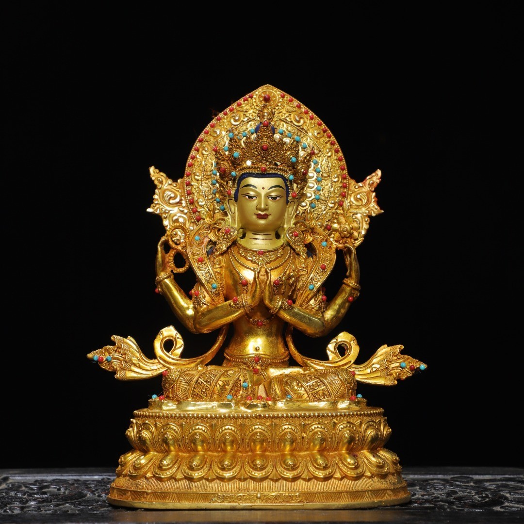 Bronze Gilded Painted White Tara Buddha Statue