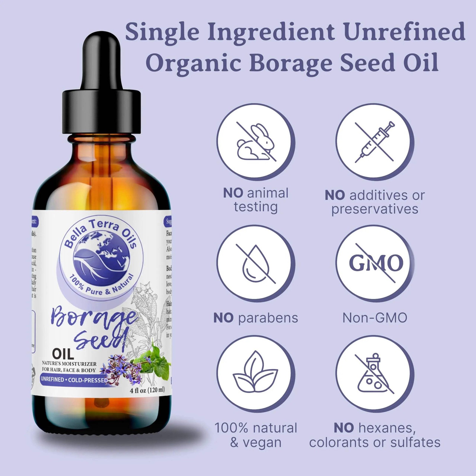 Borage Seed Oil: Cold-Pressed, Pure, Ideal for Skin and Hair Nourishment