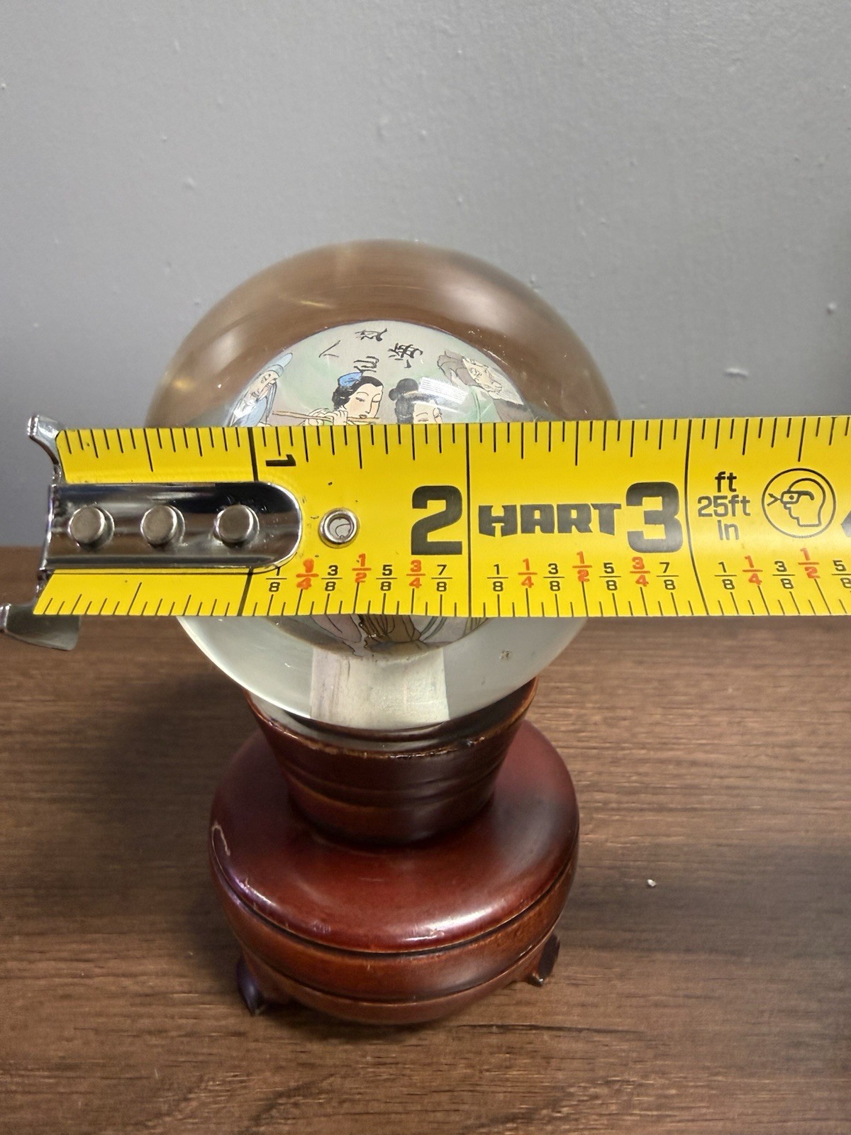 Vintage Chinese Hand Painted Reverse Art Glass Globe With Stand