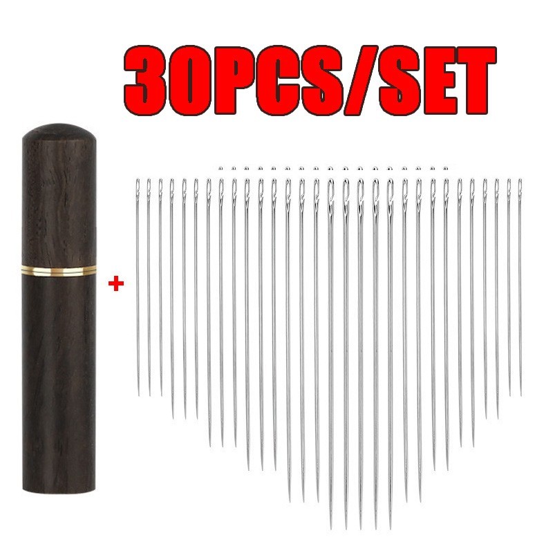30PCS Stainless Steel Self-threading Needles Opening Sewing Darning Needles
