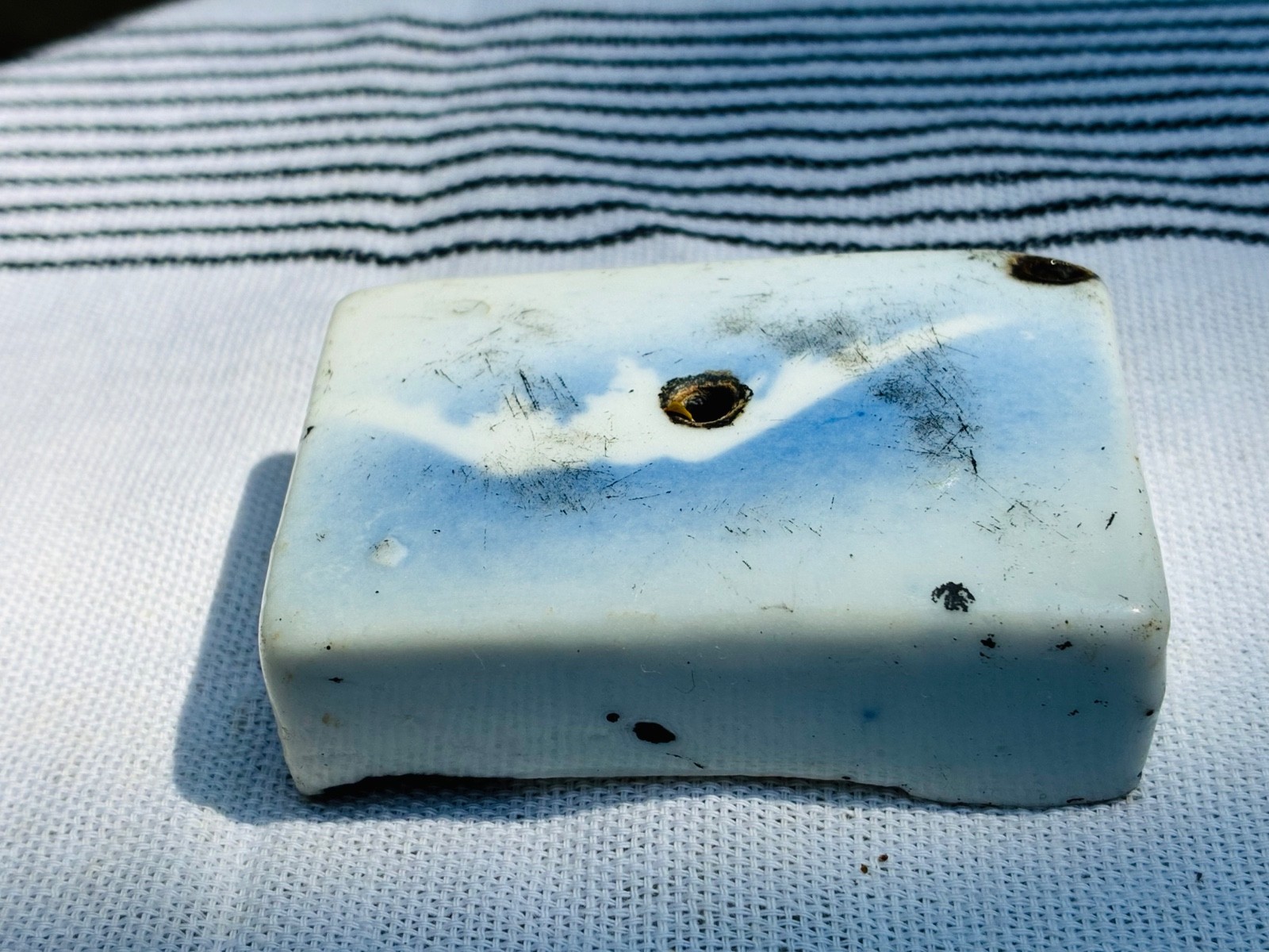 Vintage CHINESE OPIUM PILLOW Incense Burner Holder Blue & White OLD