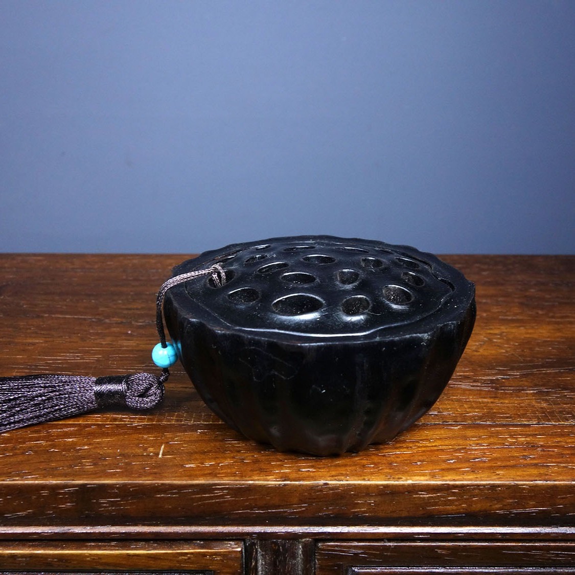 Vintage Hand Carved Sandalwood Lotus Seed Pod Incense Burner Decor 9cm