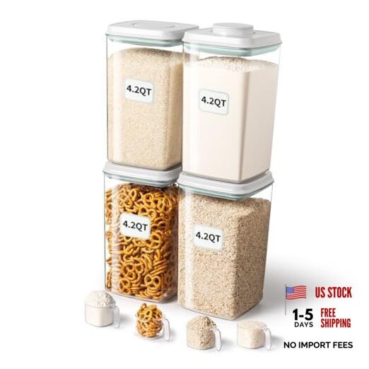 Airtight Food Storage Container with Pop Lid & 130ml Scoop, 4L/4.2qt *4 4L * 4
