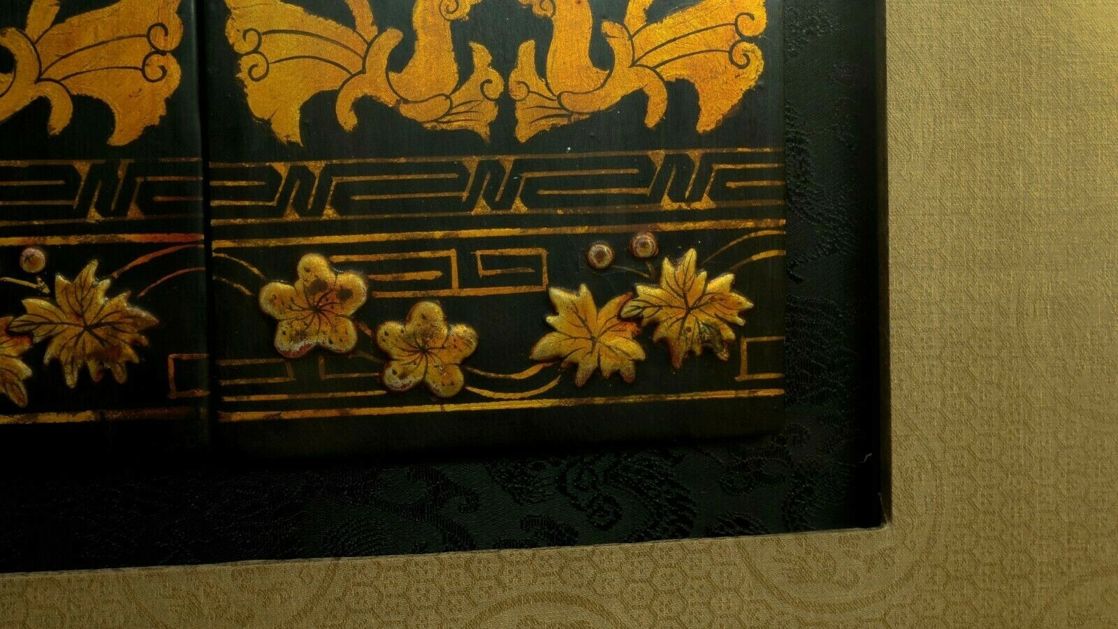 Exquisite 9 Dragon Floated Panels under Plexiglas in Large Gilded Frame VGUC+