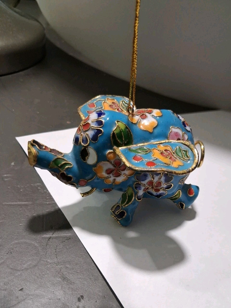 Multicolored, Base Blue floral Chinese cloisonné elephant ornament