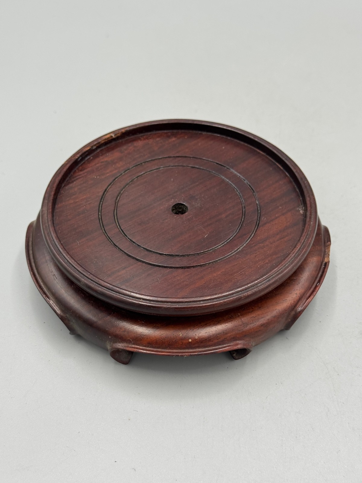 Vintage Chinese 20th c. Hong Kong Made Carved Rosewood Brown Wood Stand 4.5”