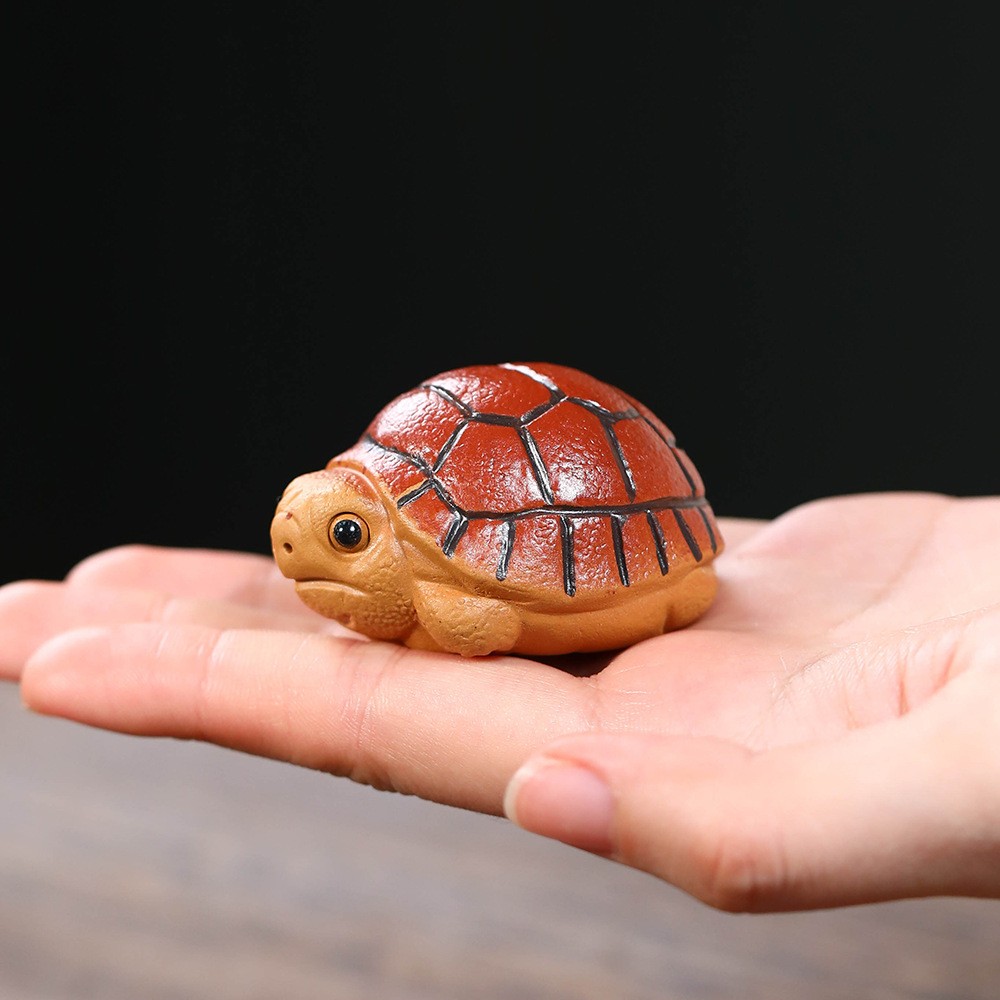 2″ China Yixing Zisha Jiangpo Clay Mini Red Shell Longevity Turtle Tea Pet