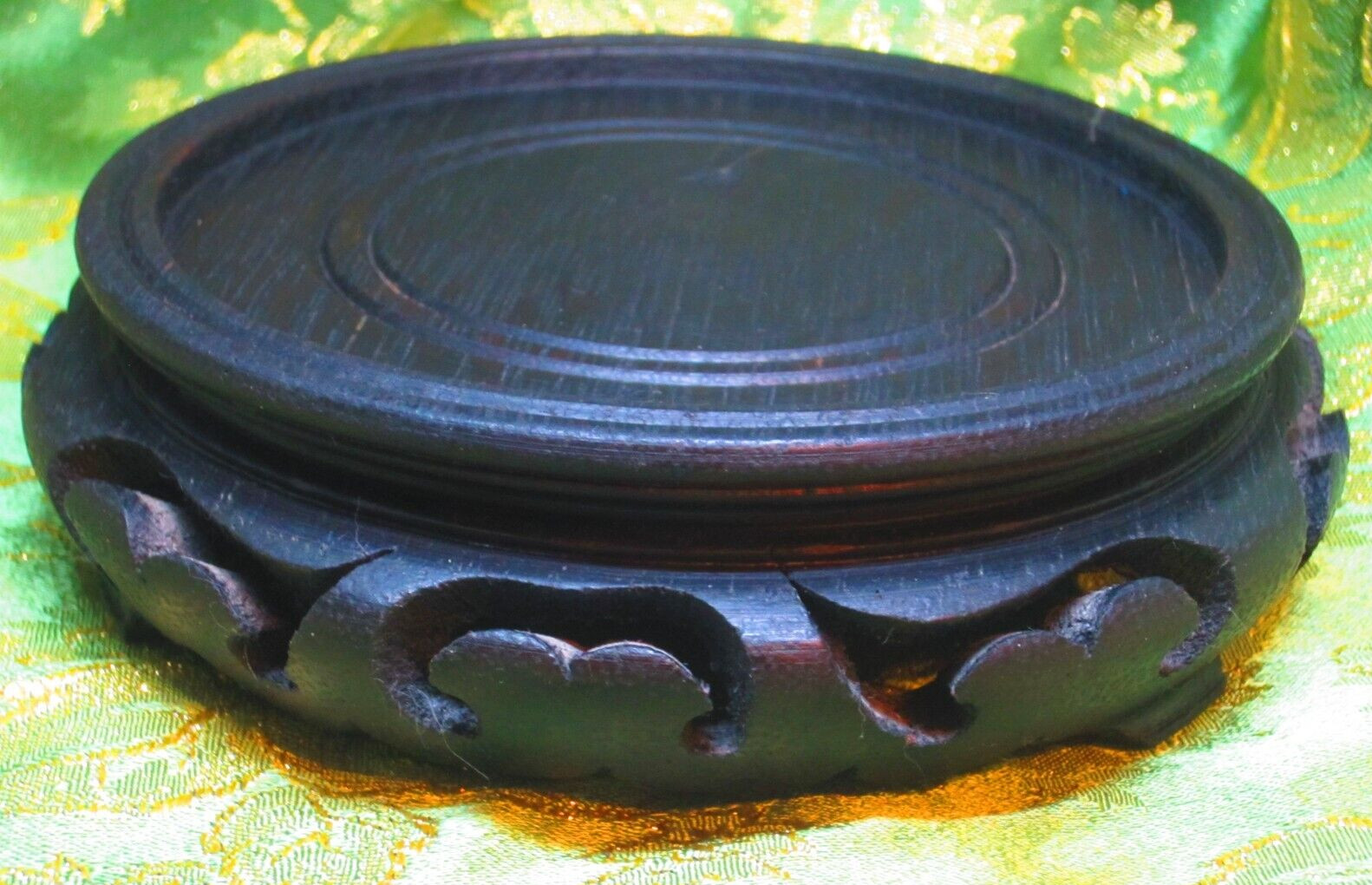 Vintage Chinese Carved Footed Black Hard Wood Display Stand Solid 4″ Hong Kong