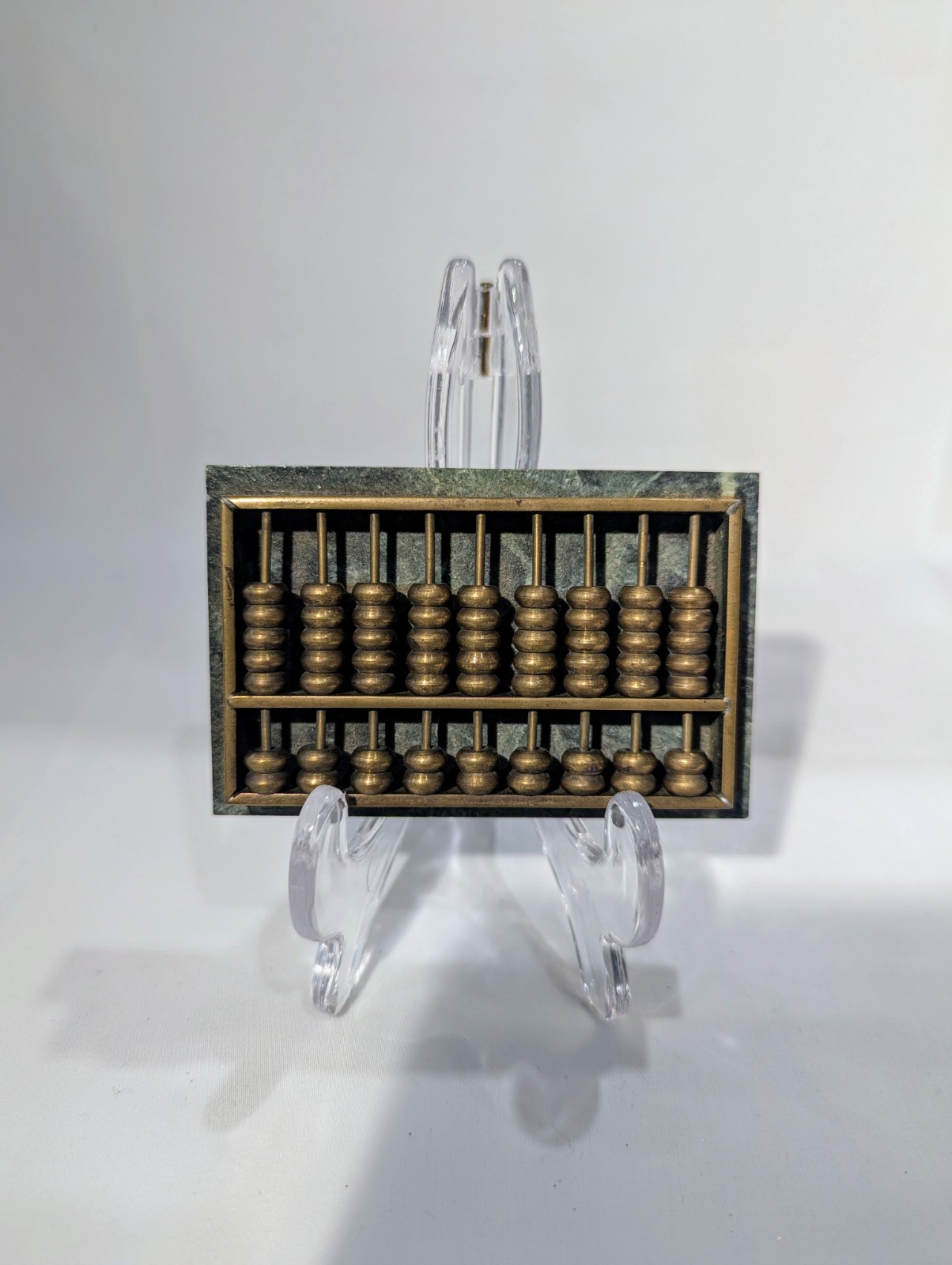 Vintage Chinese Abacus Bronze Finish 9-Rod Counting Frame Math Tool Display