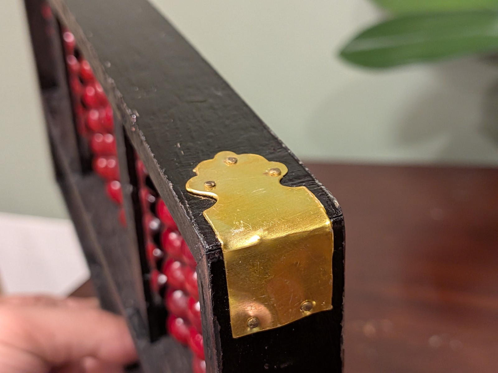 Vintage Chinese Abacus Wood & Brass Lotus Flower Brand Calculator 13 Row 91 Bead