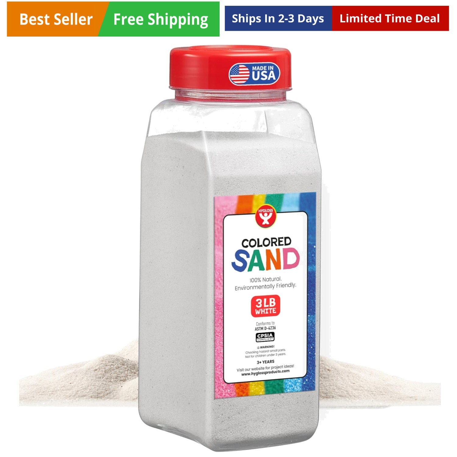 Colored Sand for Crafts – 3 lb Bottle, White – Vibrant Colorful Fine Sensory …