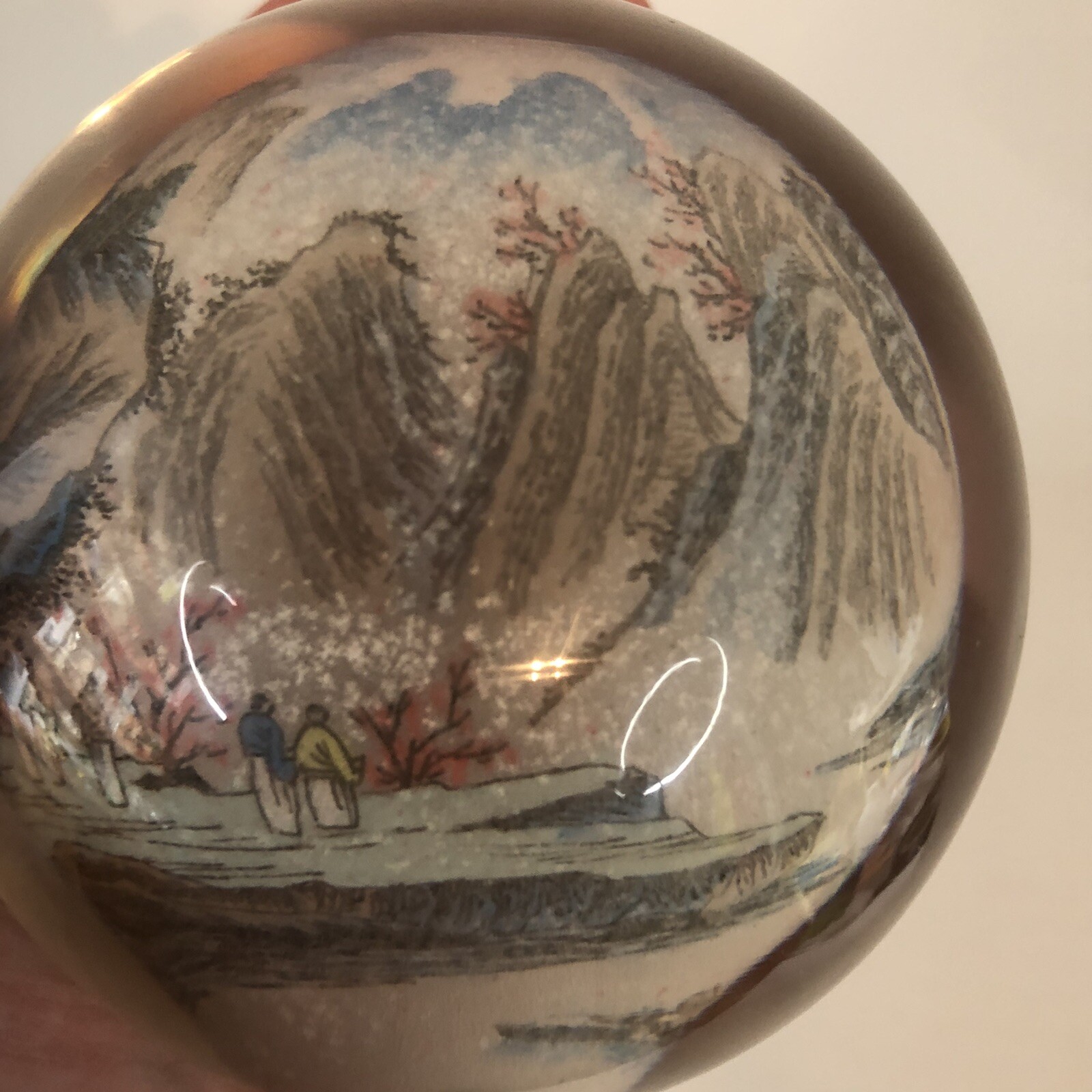 Vintage Chinese Reverse Painted Glass Ball Sphere paper weight Asian scene