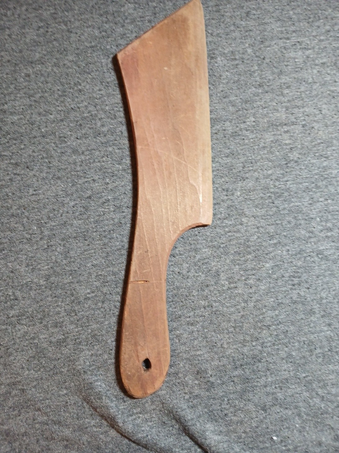 Vintage CHINESE WOOD MEAT CLEAVER. DECORATIVE WALL HANGER. CARVED. 9 In