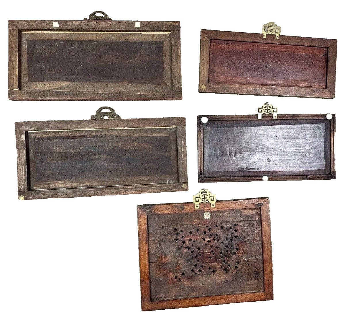 Lot of 5 Asian Chinese Hand Carved Painted Wood Panels Wall Hangings Décor