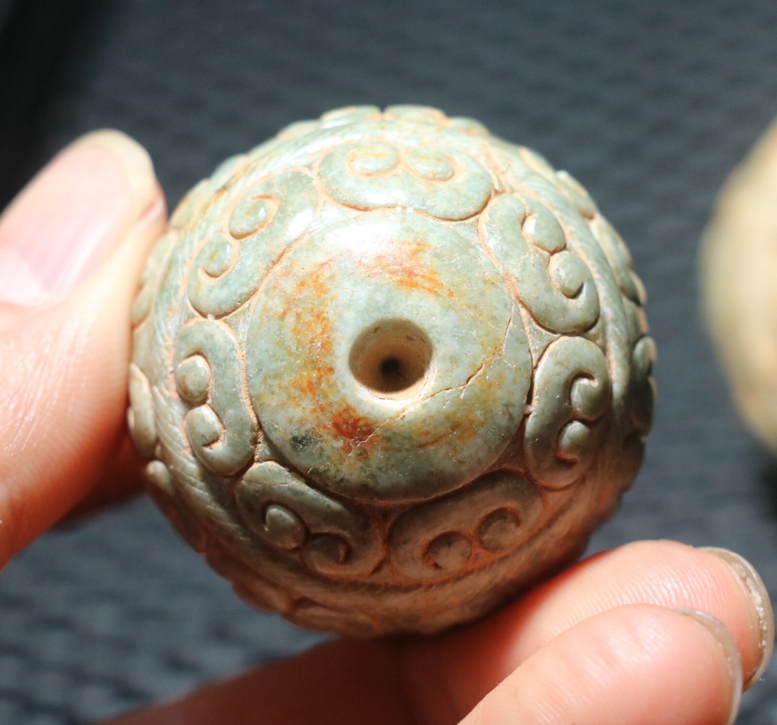 Pair of Chinese Hetian Old JADE Linking Fortune Large Ball Sphere 40MM Amulets
