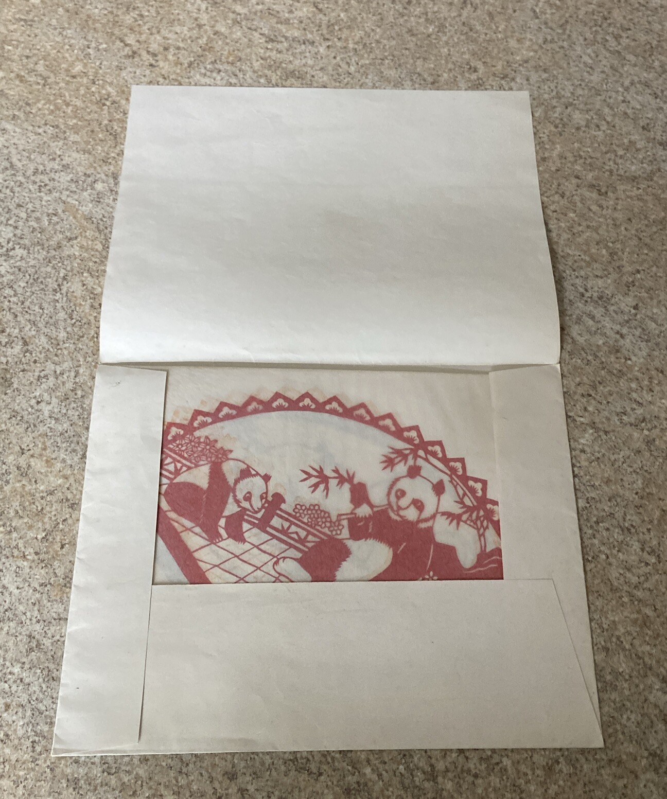 Chinese Folk Paper-Cuts, Fan Shape Panda Bears