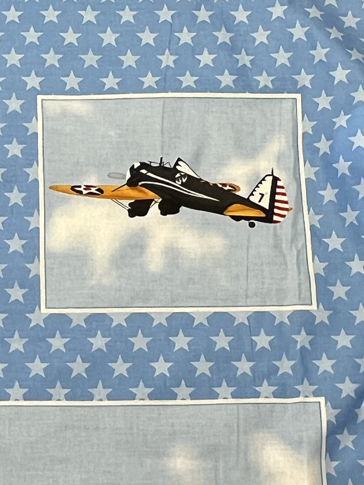 Vtg Boeing Air Show Fabric 7 Panels Aircraft WWII Warbirds Aviation Patriotic