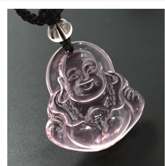 Chinese Pink Coloured Glaze Carving Buddhism Maitreya Buddha Amulet Pendant