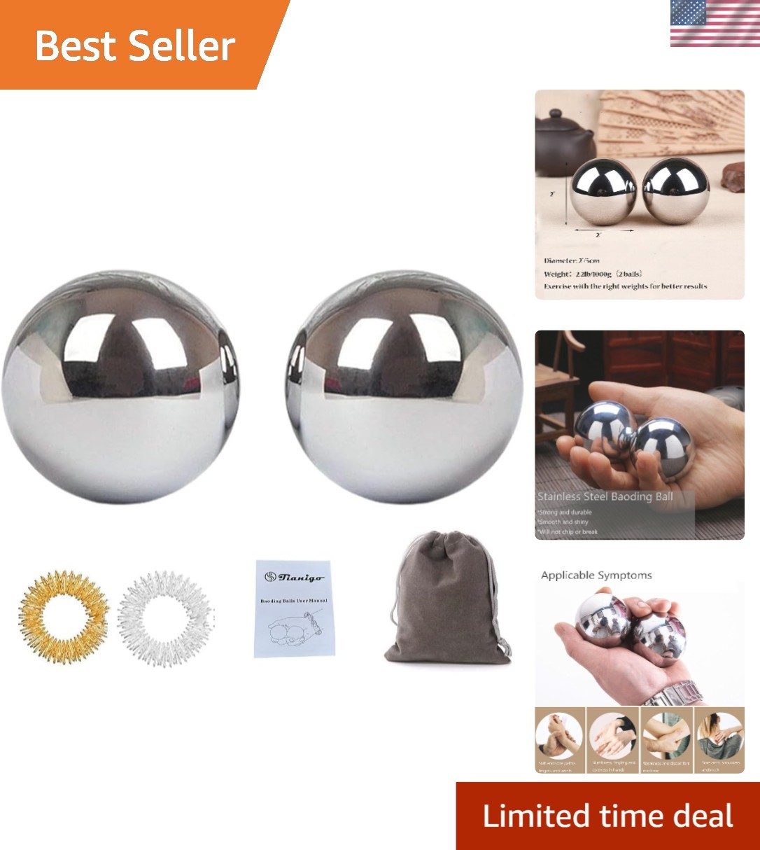 Elegant 2” Stainless Steel Baoding Balls – Stress Relief and Hand Therapy Set